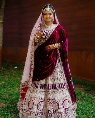 Maroon Velvet Bridal Lehenga CHoli For Women