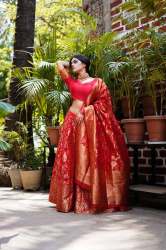 New Arrival Red Banarasi Silk Lehenga For Women