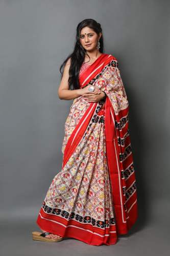 New Collection Hand Printed Mul Cotton Saree