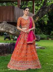 Artful Orange Color Pure Silk Lehenga 