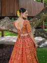 Artful Orange Color Pure Silk Lehenga  thumb 1