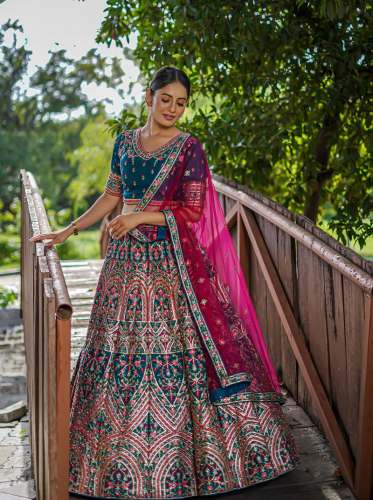 Beauteous Rama Color Lino Silk Lehenga by Chansi Trendz