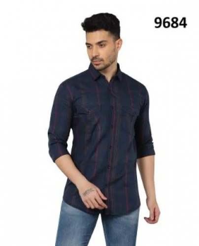 Lining Design Cotton Blue Shirt by Grandstitch by khushi Entrprise