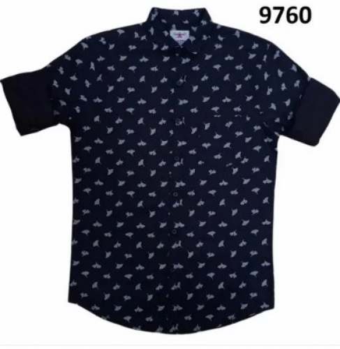 Long Sleeve Blue Printed Cotton Shirt 