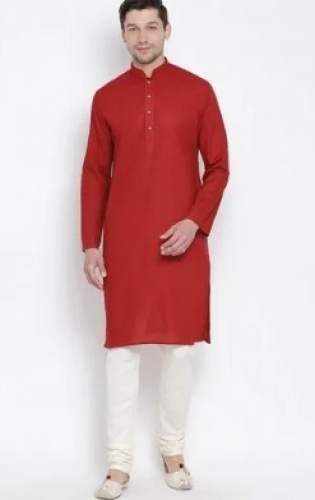 Plain Red Knee Length Mens Kurta  by P M Apparels