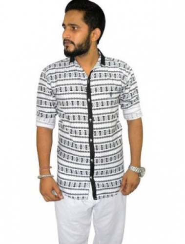 Black and White Printed Men Shirt  by Bharat Fashion