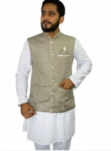 Festive Wear Linen Mens Waistcoat  by Bharat Fashion