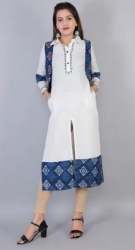 Straight Cotton Kurti With Indigo Jacket 