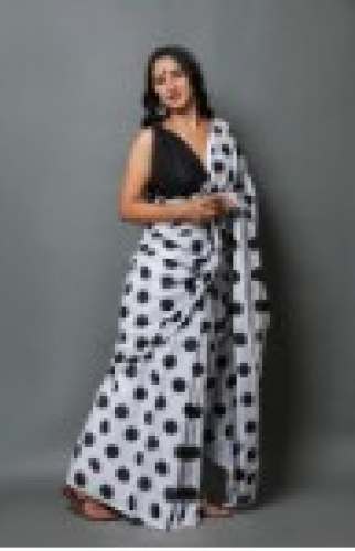 New Polka Dot White And Black Saree For Ladies by Dwarkadas Shamkumar