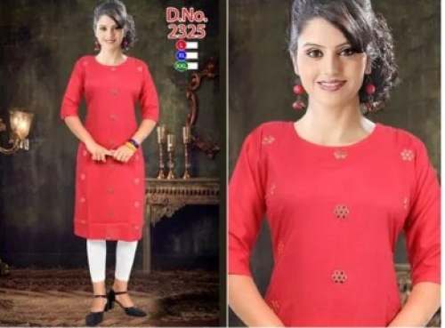 3/4 Sleeve Rayon Round Neck Kurti  by Live Creations