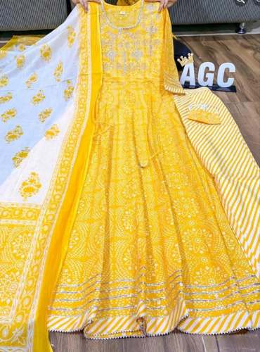 New Collection Yellow Anarkali Kurti Pant Set