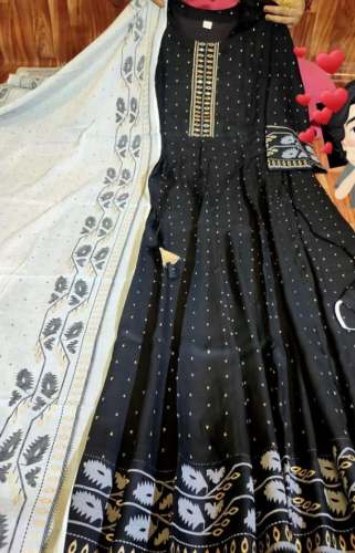 New Long Black Kurti Pant Dupatta Set For Ladies by Gayatri Textiles
