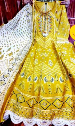 New Long Flared Printed Kurti Pant Dupatta Set by Gayatri Textiles