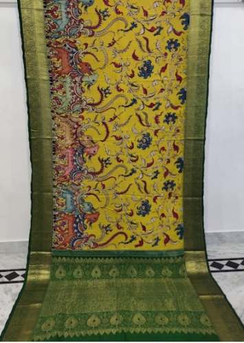 Beautiful Green and Yellow Printed Saree  by M S Mall