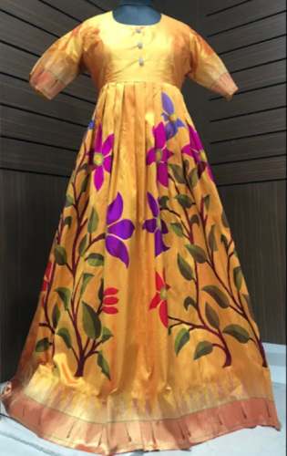 Trending Flower -Leaf Printed Silk Gown  by M S Mall