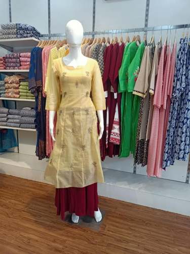 Yellow And Red Palazzo Kurti Suit  by U Womens wear