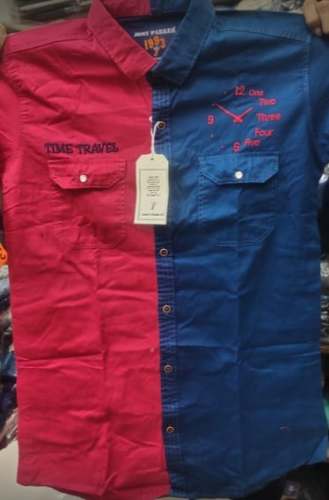 Front Pocket Red and Blue College Boys Shirt  by Wow Fashion