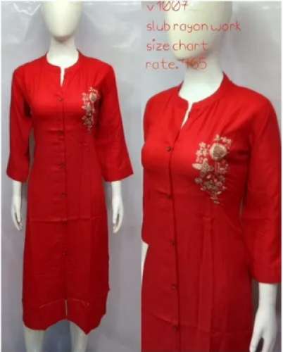 Ladies Red Rayon Straight Kurti by Vaishnavi Selections
