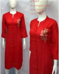 Ladies Red Rayon Straight Kurti