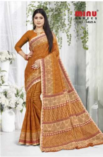 Digital Print cotton saree  Resham Border 