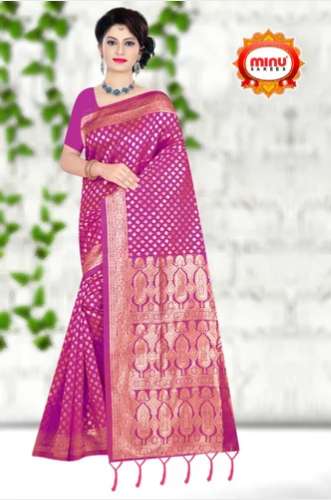 pink,green color designer Minu Litchi Silk saree by National Printing Works