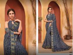 Grey Flower Printed Saree With Lace Border