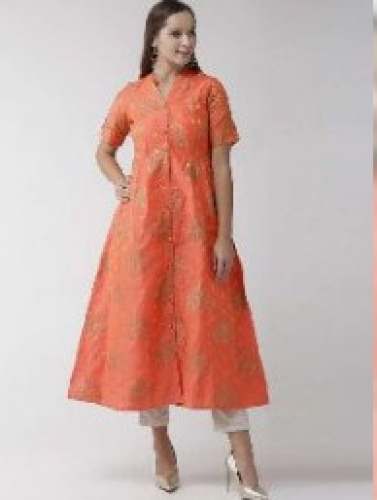 New Orange Printed Kurti For Women by Fatima Fashion