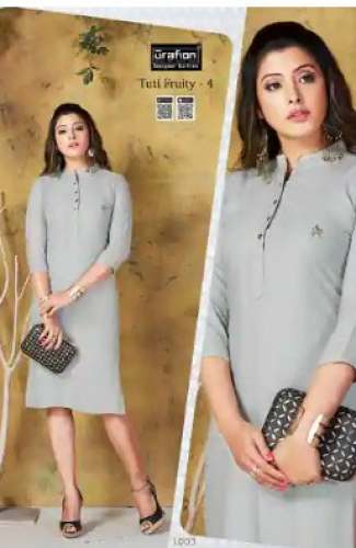 Plain High Neck Grey Cotton Kurti  by Mahakaal Fashion Place
