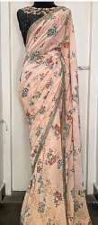 FABZONE Creem Georgette Printed Saree