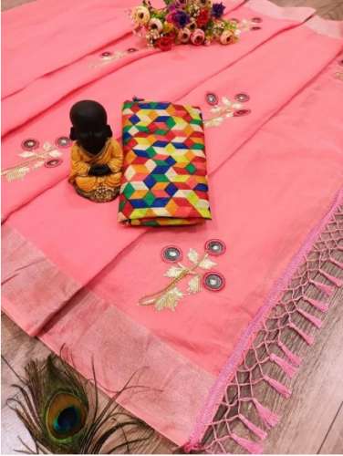 Chanderi Cotton Embroidery Work Saree