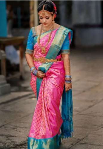 Designer Wedding Saree In Pink Colour by Malleshwari Saree Mandir