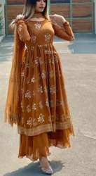 Fancy Brown Anarakali Kurti Pant Set