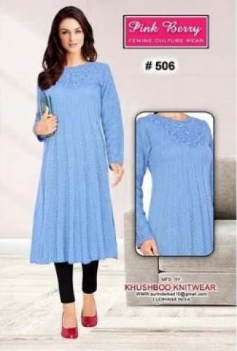 Full Sleeve Woolen Kurtis-Pink Berry  by Khusboo Knitwears