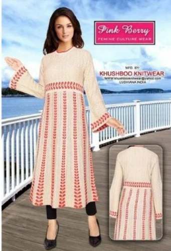 Long Woolen Embroidered Kurti  by Khusboo Knitwears