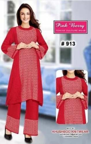 Red Woolen Kurti Palazzo Set  by Khusboo Knitwears