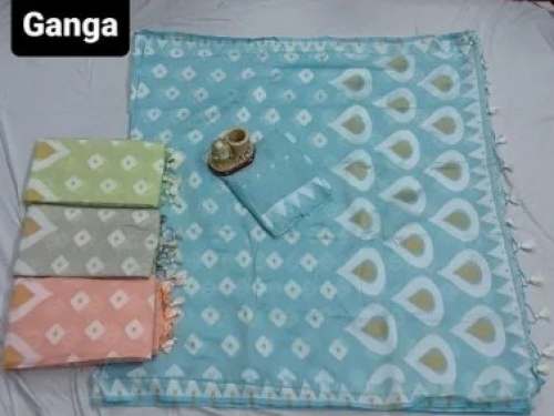 Fancy Block Printed Cotton Saree-Ganga