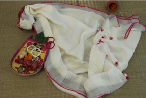 Ladies Fancy Plain Linen Saree