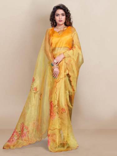 Fancy Sequance work Digital print Organza Saree