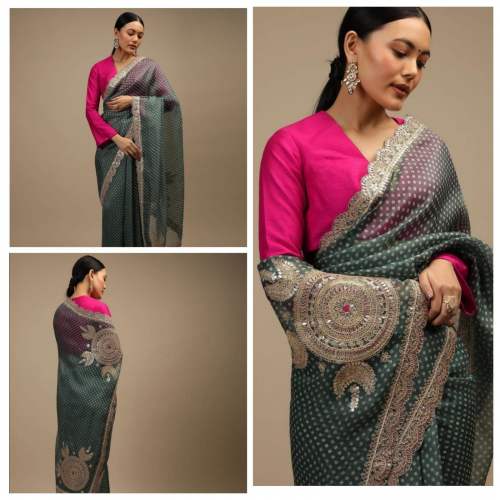 Heavy Georgette saree With Embroidery Zari Work 