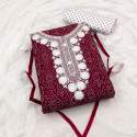 Maroon n White Combo Soft Cotton Dress Material