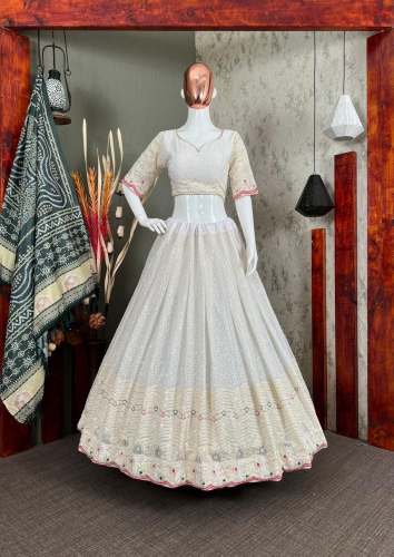 Sequence Work Georgette White Lehenga Choli  by Fashionvers