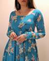 Trendy Sky Blue Digital Print Georgette Gown thumb 1