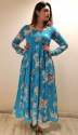 Trendy Sky Blue Digital Print Georgette Gown thumb 4