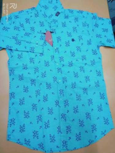 Cotton Sky Blue Printed Mens Shirt  by Sananda Readmade Garments