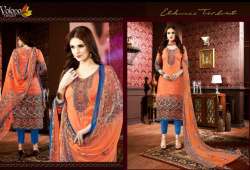 Fancy Collection Orange Printed Churidar Suit