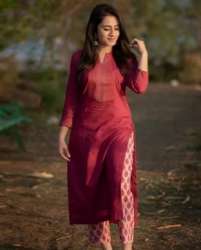 Red Rayon Kurti Pant Set