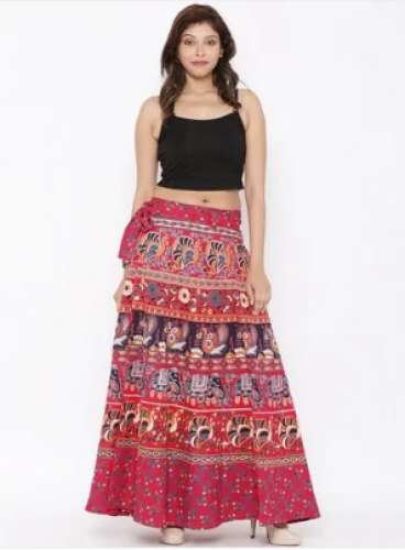 Jiapuri Print Wrap Around Skirt by Khushank Fashions