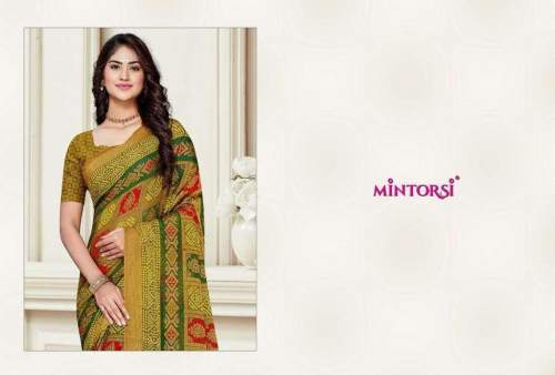 Buy Mintorsi Bandhej Brasso Saree For Women by dev textile