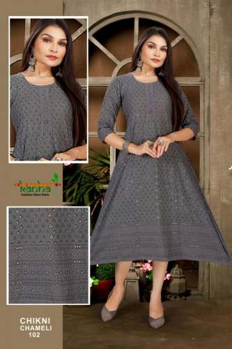 Chikani Chameli Heavy Rayon Chikan Kurti