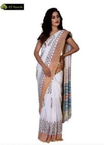 Hand Woven Print Cotton Saree by VJ Apparels